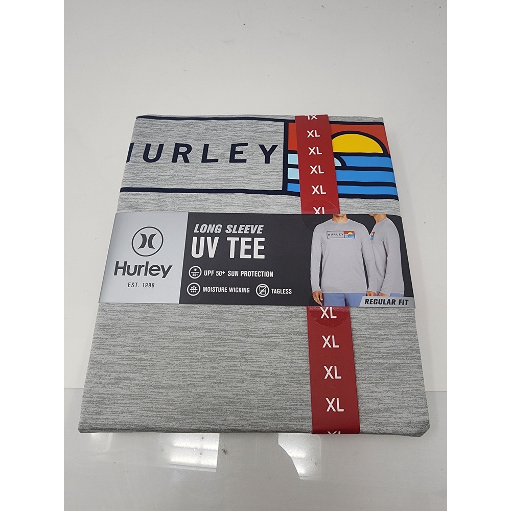 Hurley Mens Regular Fit Long Sleeve UV Tee Gray Polyester Blend Athletic Size XL